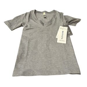 Athleta‎ Renew Seamless V-Neck Tee Size XXS Gray Ribbed Fitted NEW